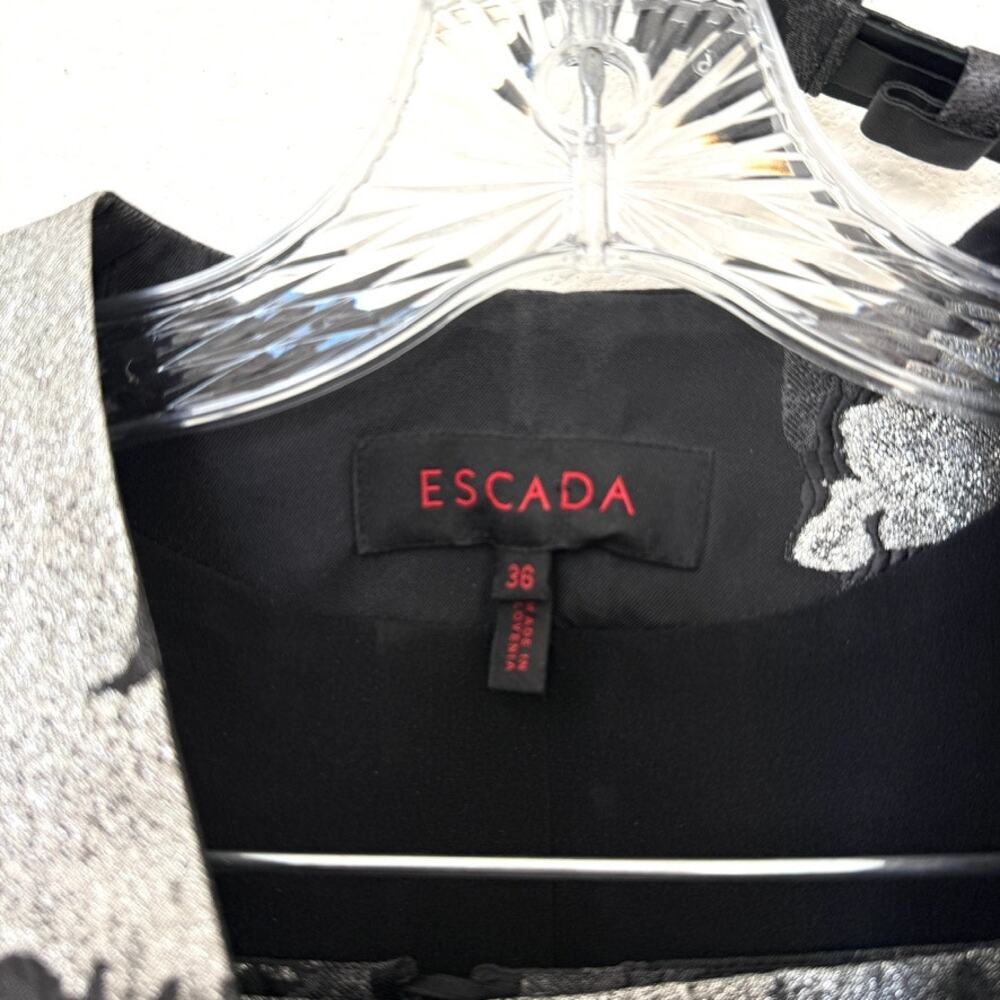 ESCADA Black Silver Metallic Jacquard Skirt Suit Belted Evening Designer EU36 - Picture 3 of 13